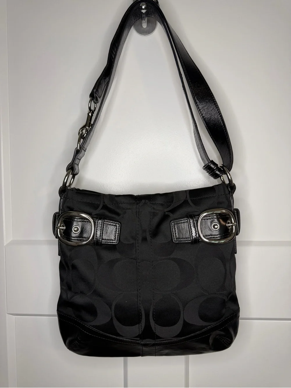 Coach Soho F16515 Black Signature Jacquard Buckle Hobo Shoulder Bag